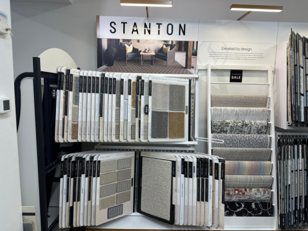 Stanton brand carpet board with different carpet sample display.